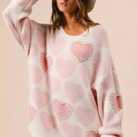 BiBi Heart Pattern Sweater with Pearl Detail - Picture 4 of 16